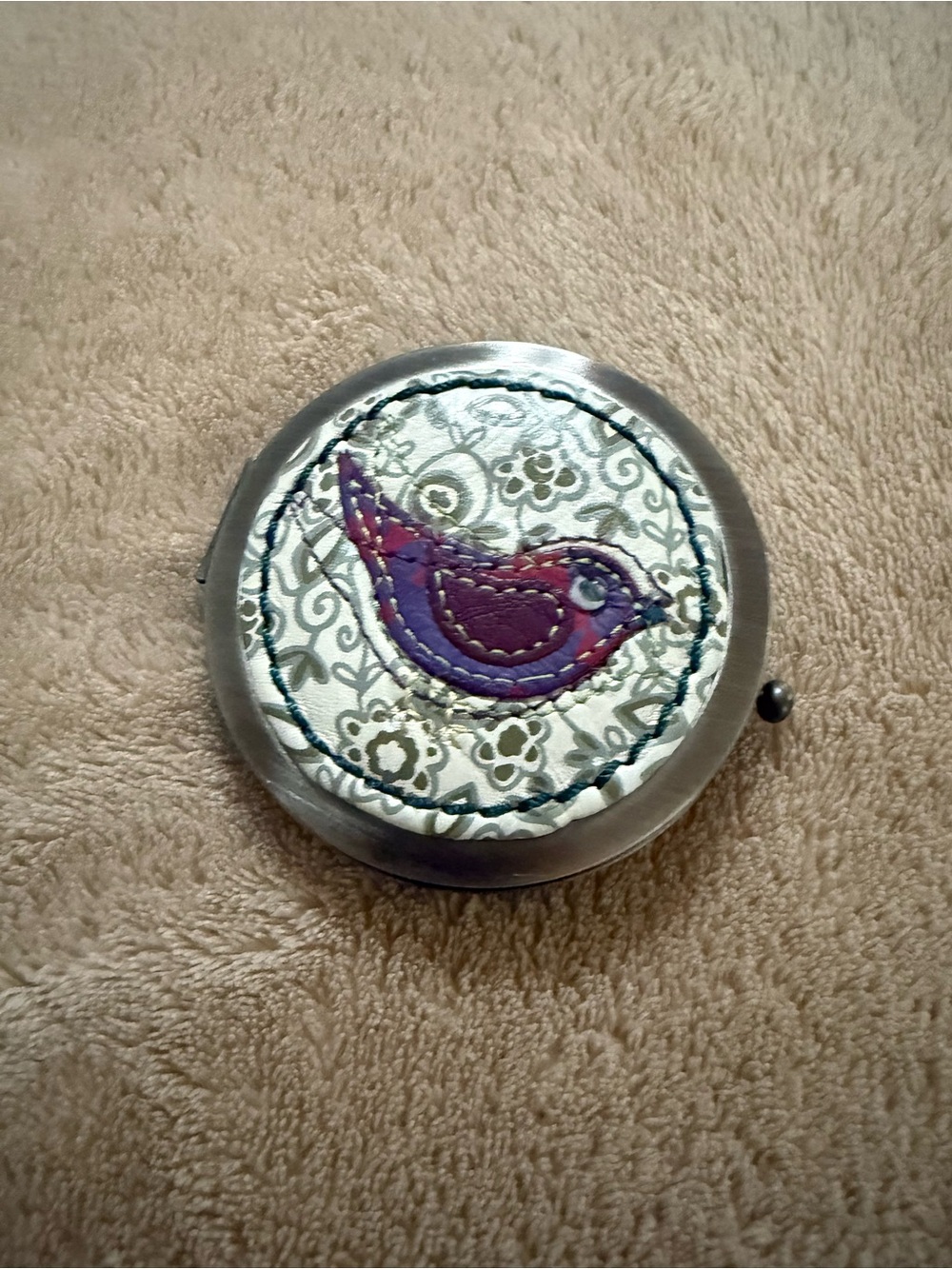 Fossil Purple and Silver Bird Compact Mirror